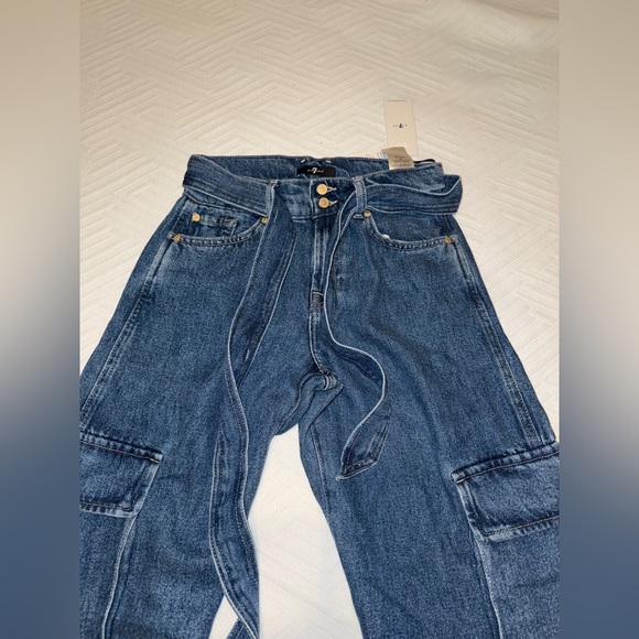 7  FOR ALL MANKIND  Denim Tie-Waist Cargo Palazzo Jeans  SIZE: 24 - Picture 9 of 12
